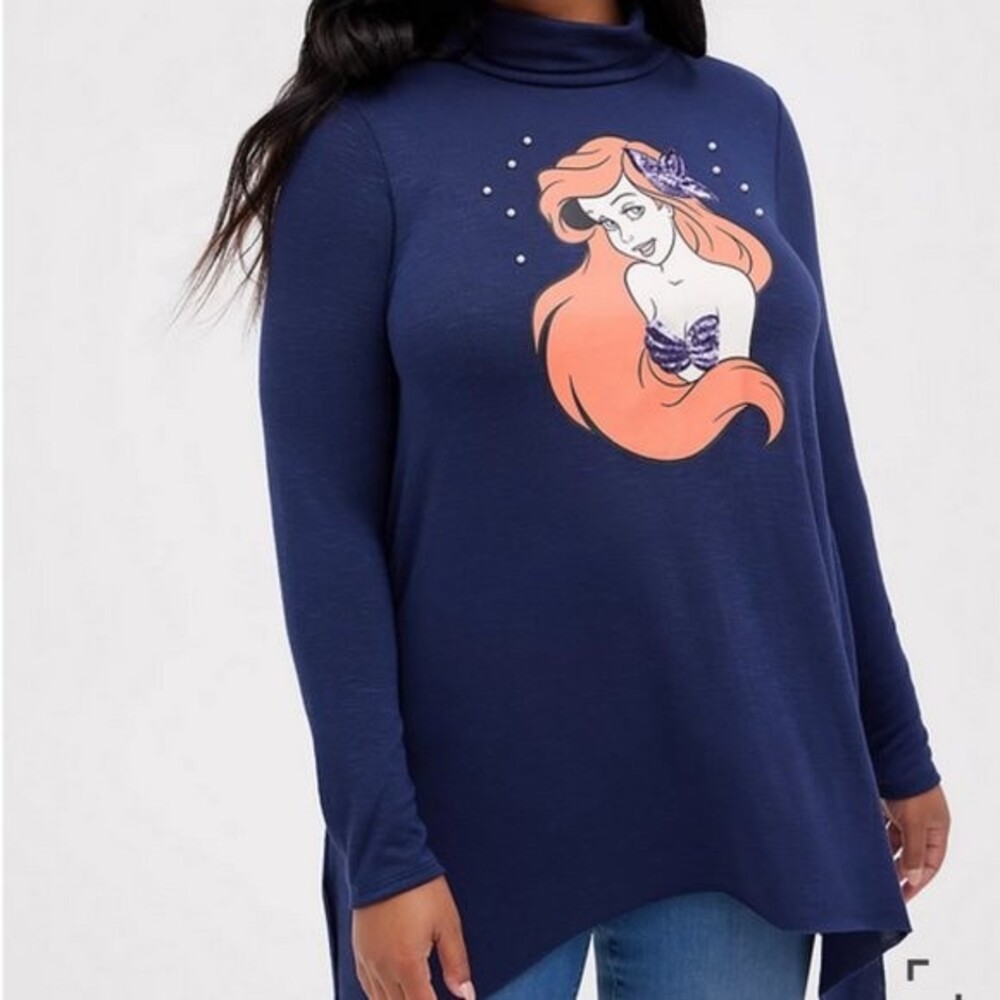 Mock Turtle Neck Top with Pearls - Disney Little Mermaid Ariel - Picture 2 of 3